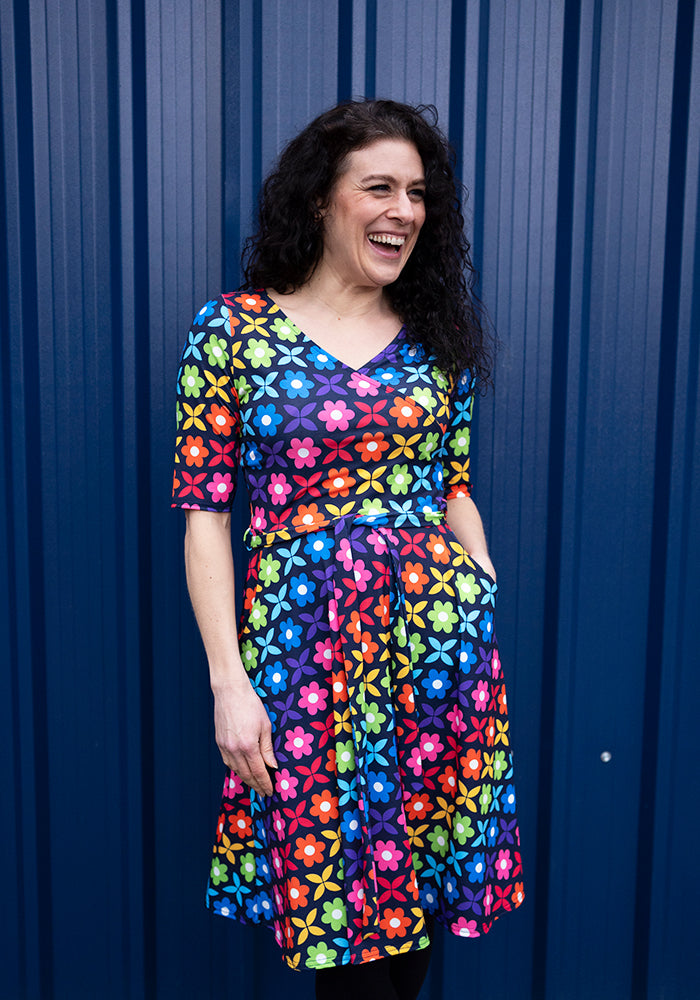 Fourteenth angle of Idalia Retro Rainbow Floral Print Dress