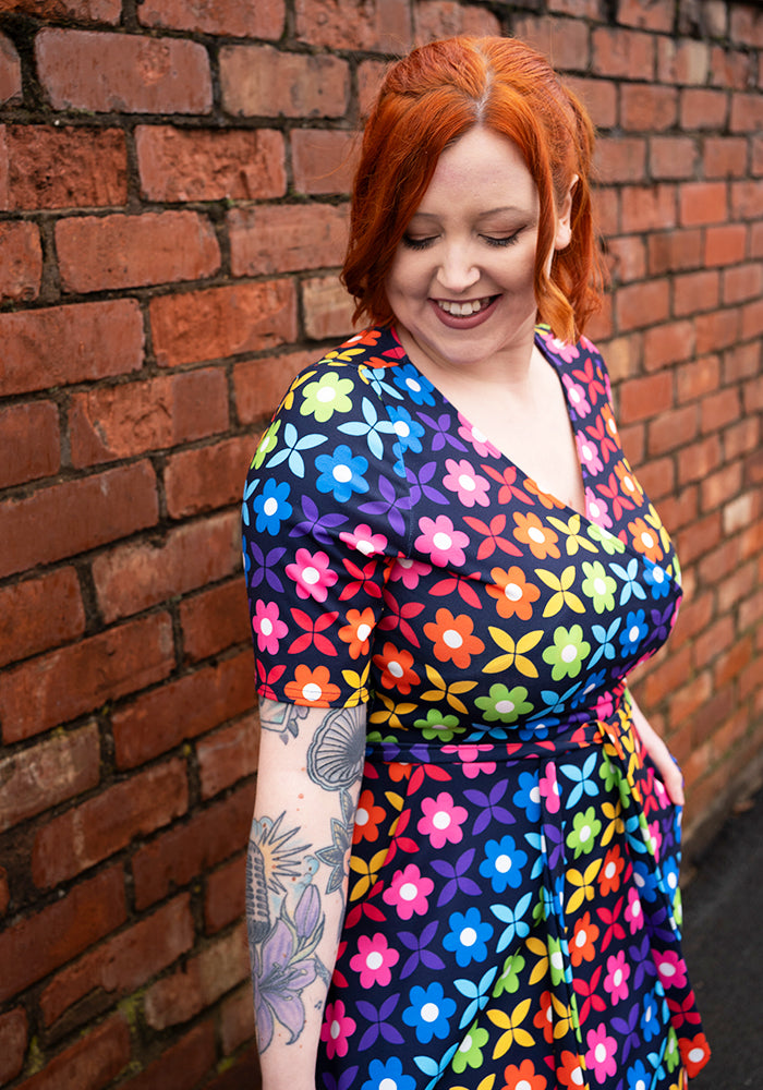 Eighth angle of Idalia Retro Rainbow Floral Print Dress