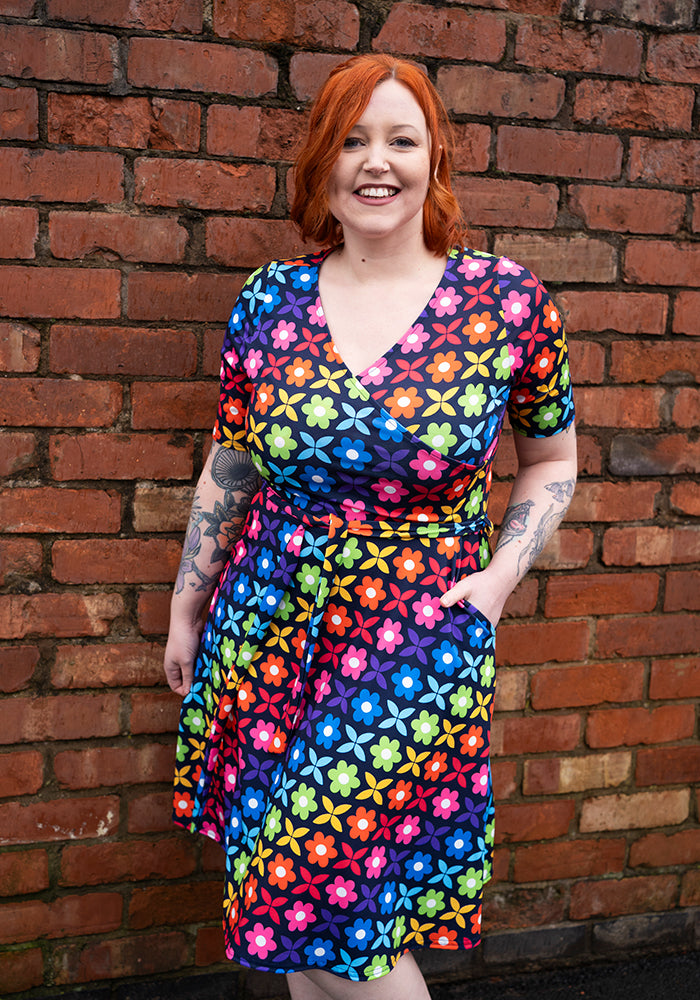 Third angle of Idalia Retro Rainbow Floral Print Dress
