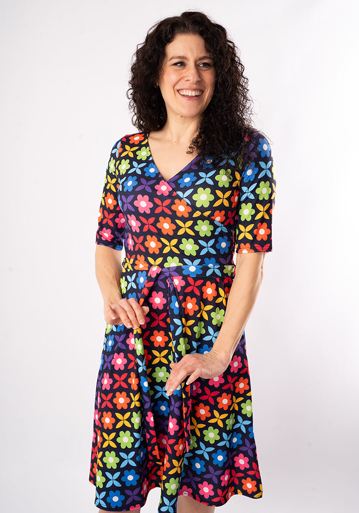 Seventh angle of Idalia Retro Rainbow Floral Print Dress