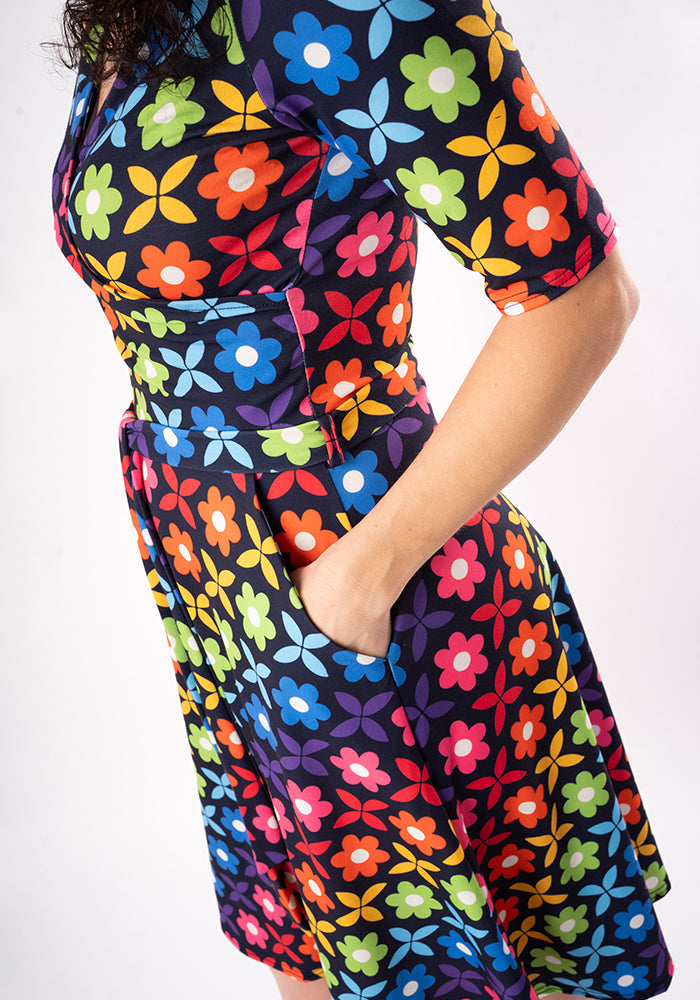 Ninth angle of Idalia Retro Rainbow Floral Print Dress