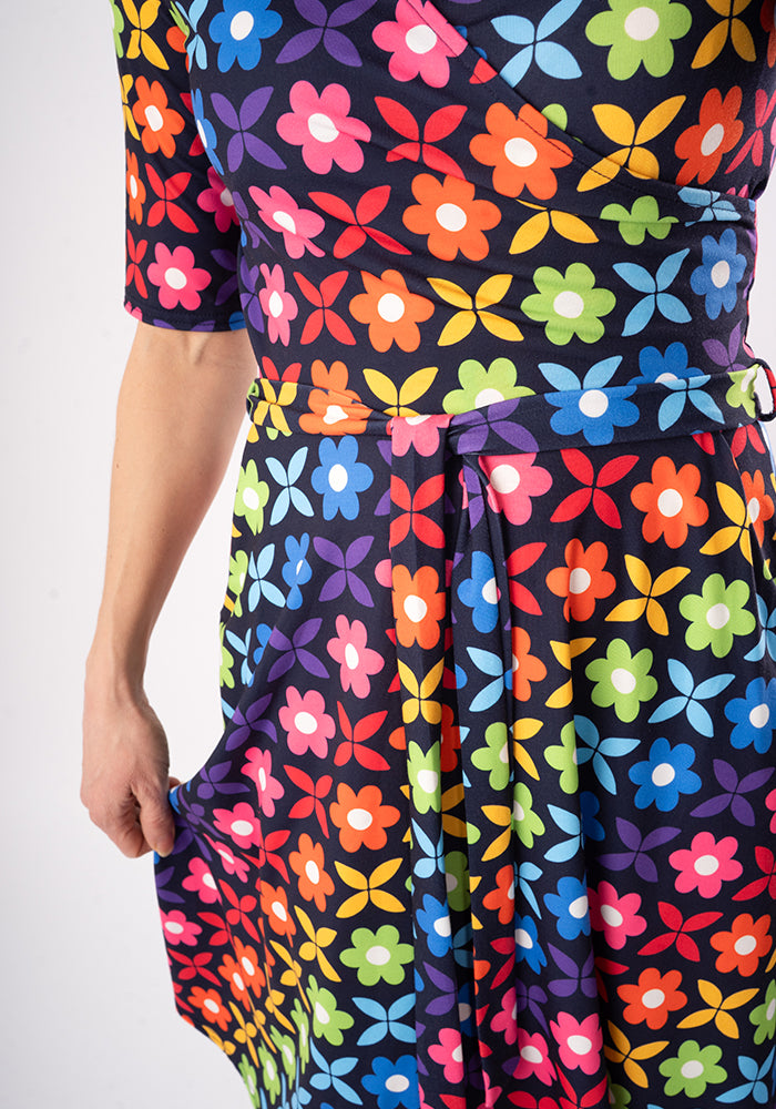 Sixth angle of Idalia Retro Rainbow Floral Print Dress