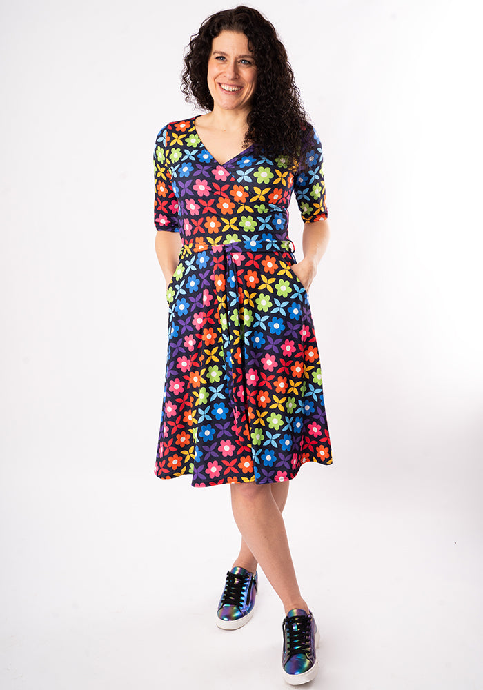 Fourth angle of Idalia Retro Rainbow Floral Print Dress