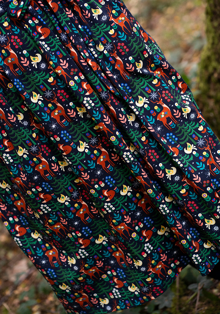 Seventh angle of Edda Nordic Reindeer Print Cotton Midi Dress