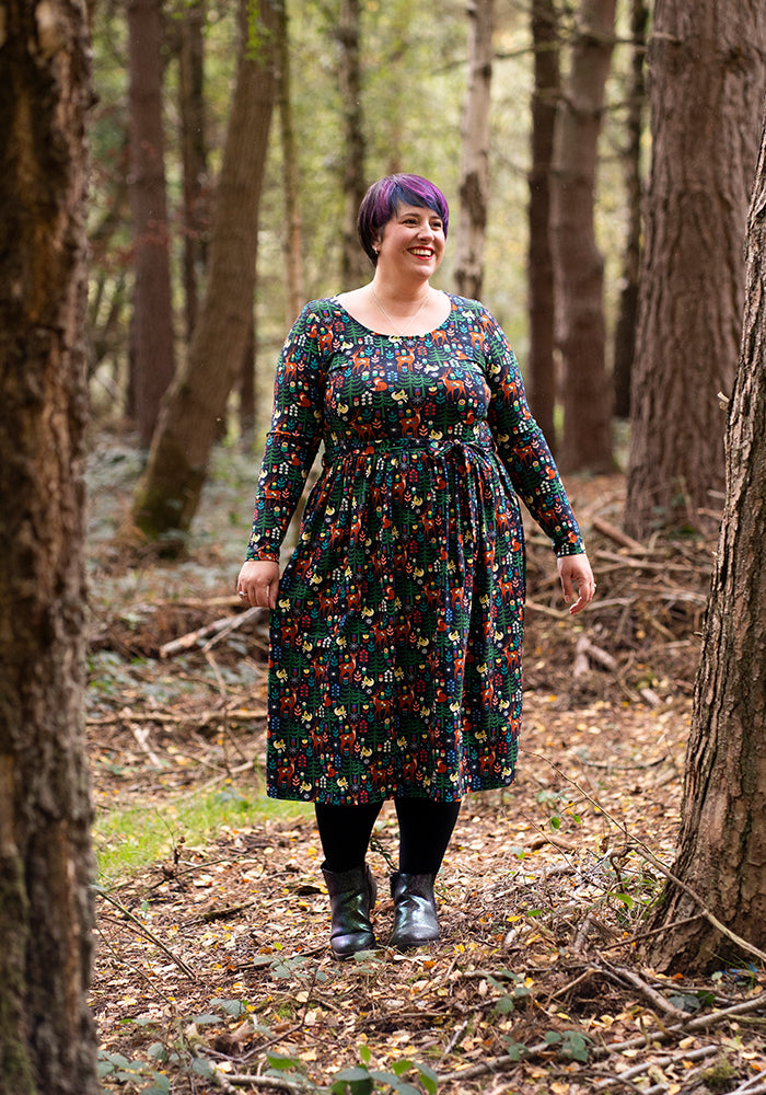 Edda Nordic Reindeer Print Cotton Midi Dress