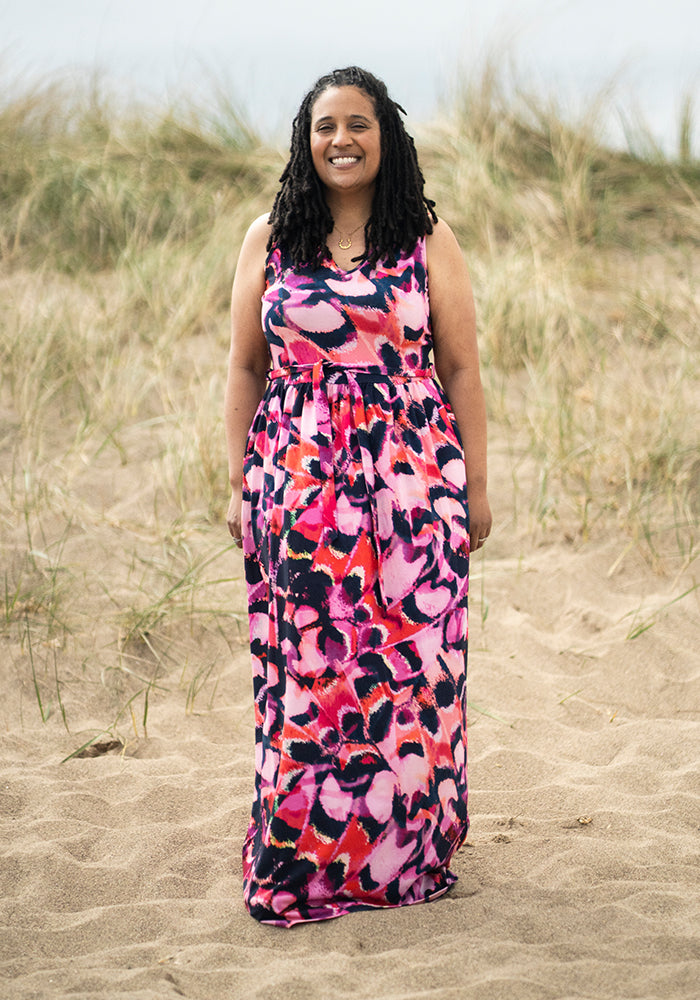 Iman Abstract Butterfly Wing Print Cotton Maxi Dress