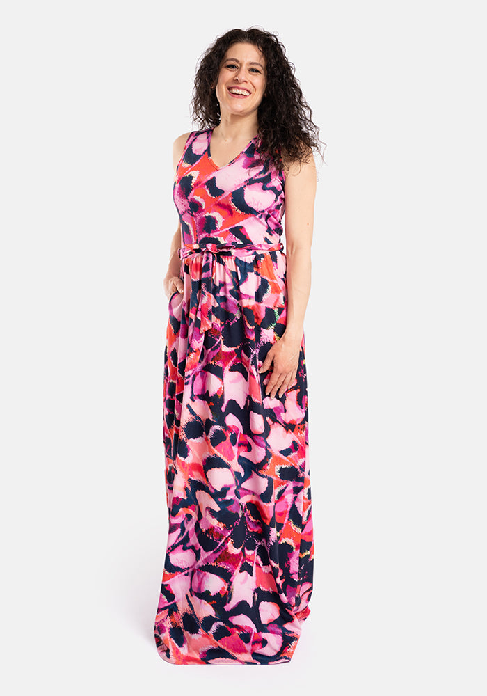 Third angle of Iman Abstract Butterfly Wing Print Cotton Maxi Dress