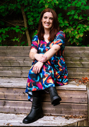 Inca Ink Swirl Print Tiered Hem Relaxed Fit Midi Dress