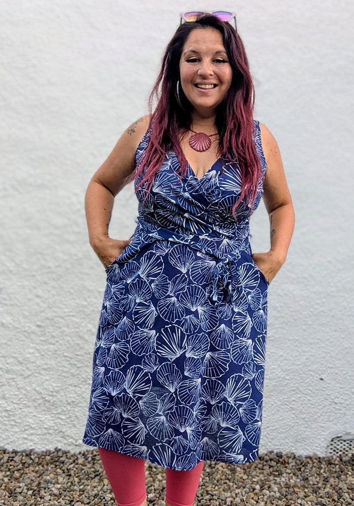 Fourth angle of Indigo Scallop Shell Print Dress