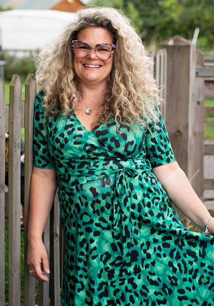 Ninth angle of Indra Green Black Animal Print Dress