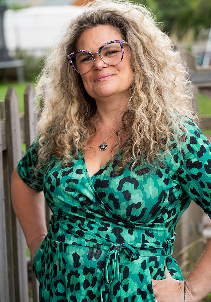 Indra Green Black Animal Print Dress