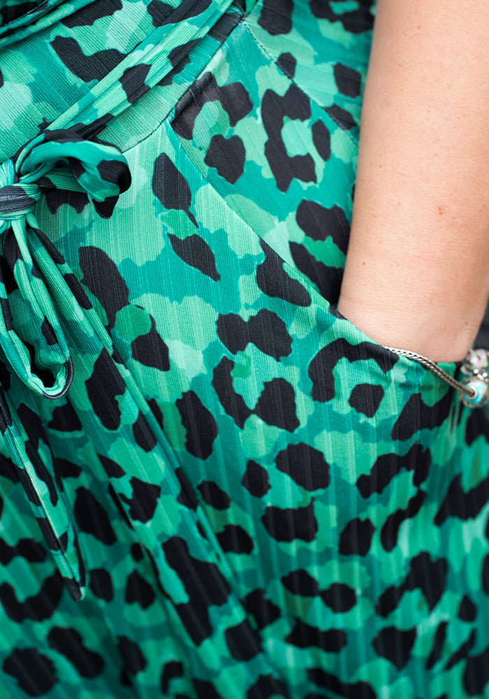 Indra Green Black Animal Print Dress