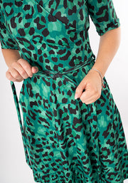 Indra Green Black Animal Print Dress