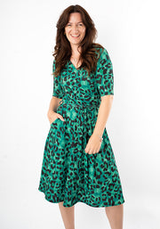 Indra Green Black Animal Print Dress