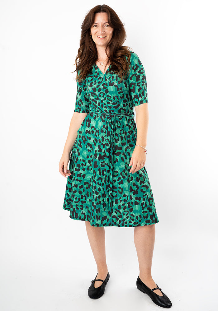 Eighth angle of Indra Green Black Animal Print Dress
