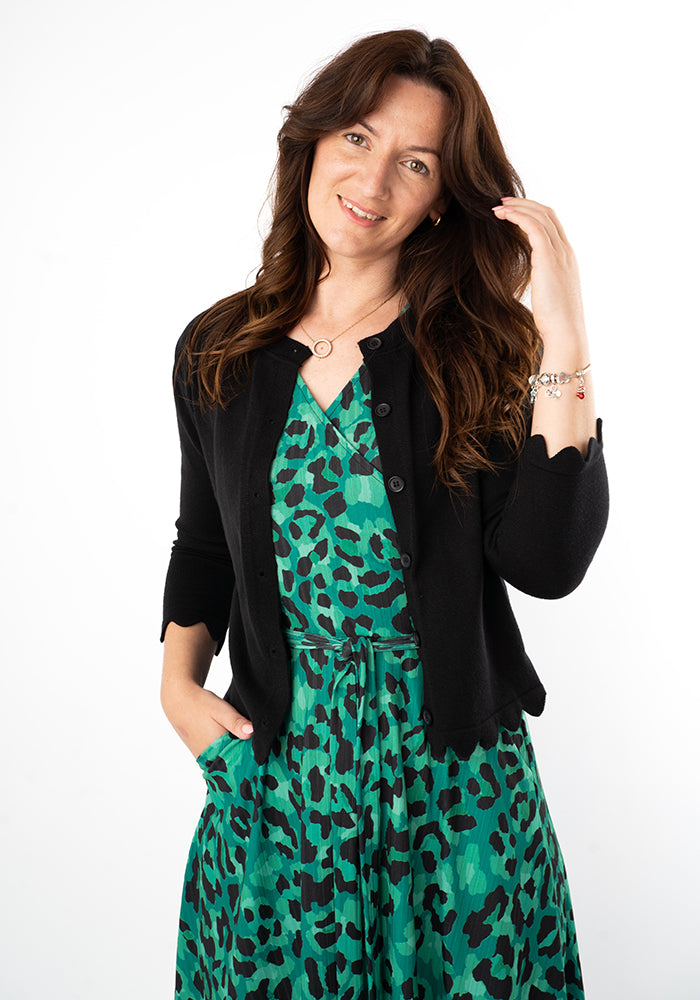 Sixth angle of Indra Green Black Animal Print Dress