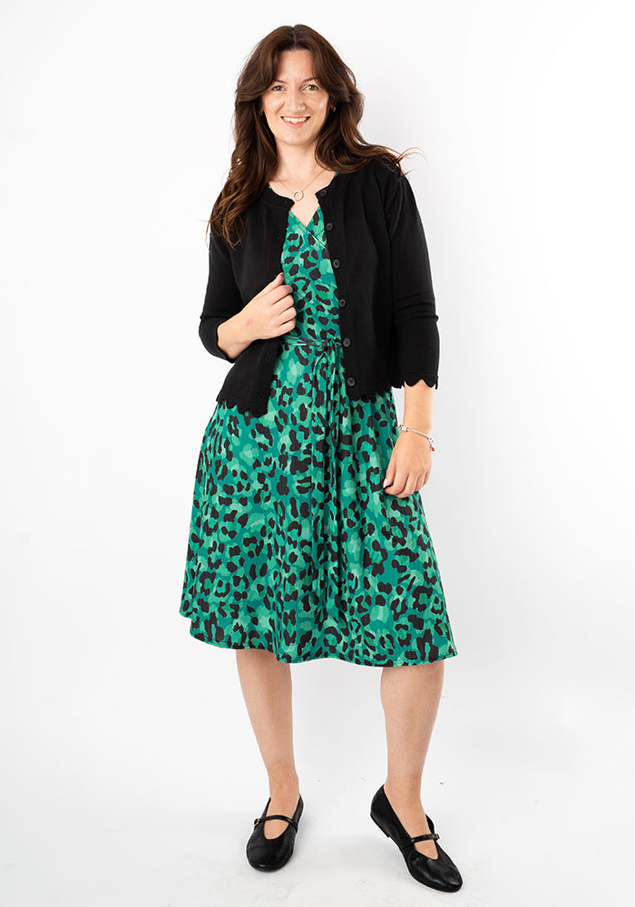 Indra Green Black Animal Print Dress