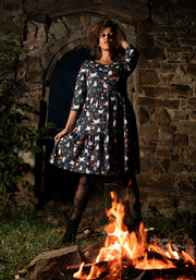Inga Ghost Cats Print Tiered Hem Dress