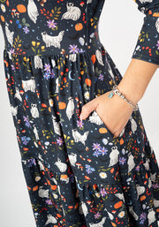 Inga Ghost Cats Print Tiered Hem Dress