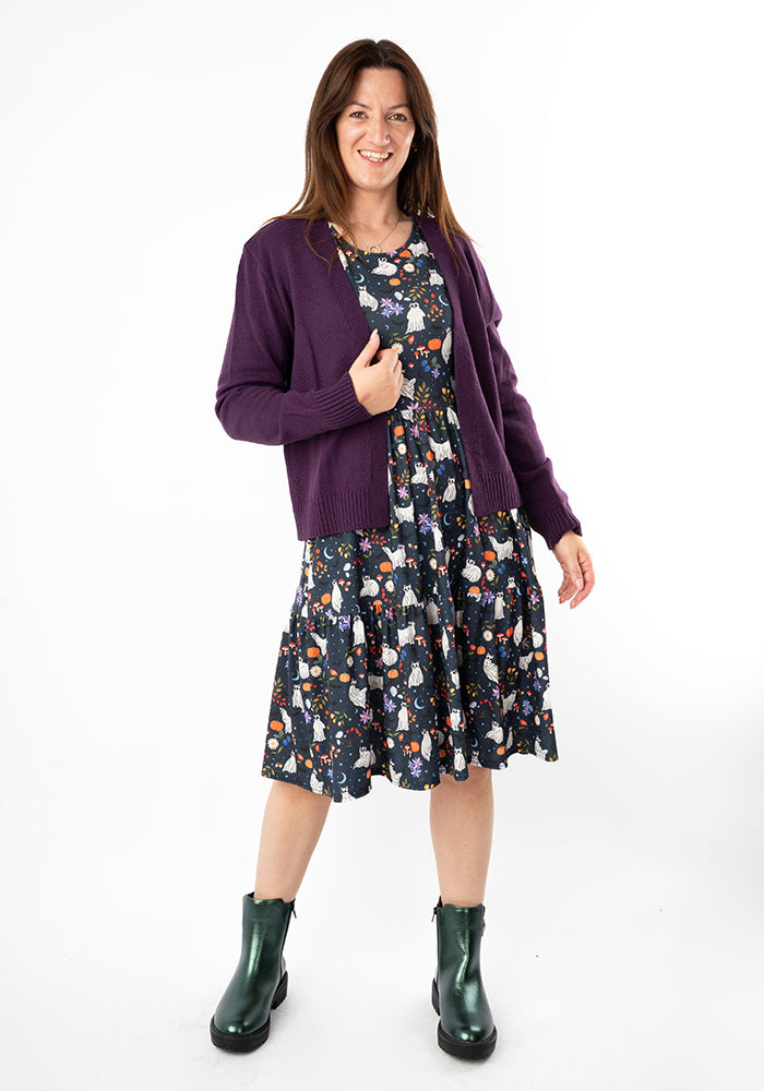 Inga Ghost Cats Print Tiered Hem Dress