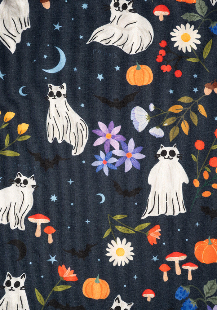 Ghost Cats Print Children's Tiered Hem Dress (Inga)