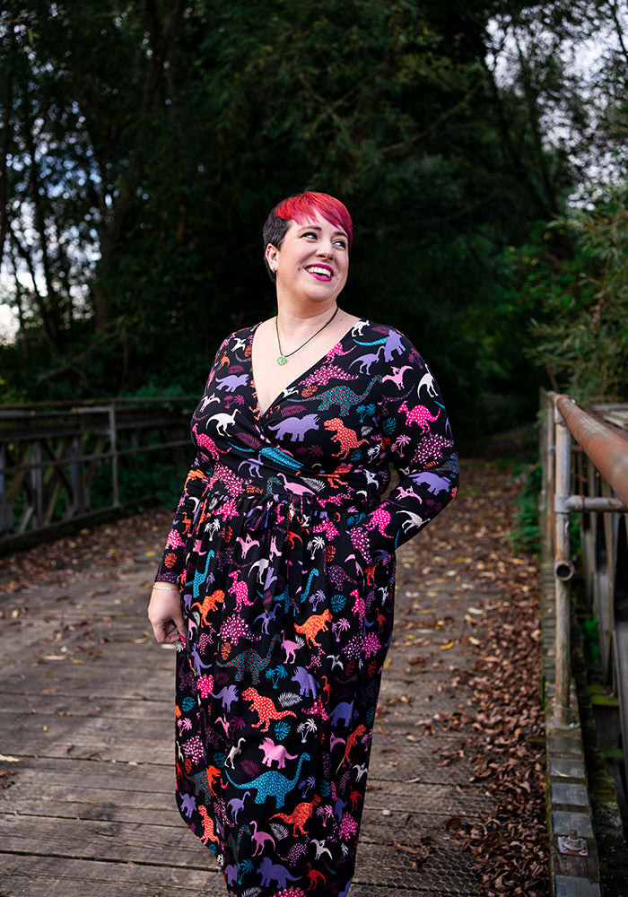 Ingo Multicoloured Dinosaur Print Cotton Midi Dress