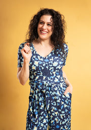 Iona Blue Abstract Animal Print Culotte Leg Jumpsuit