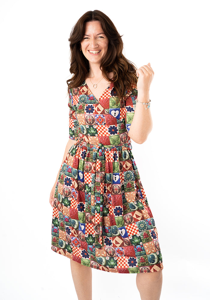 Sixth angle of Isabelle Ceramic Tile Print Dress