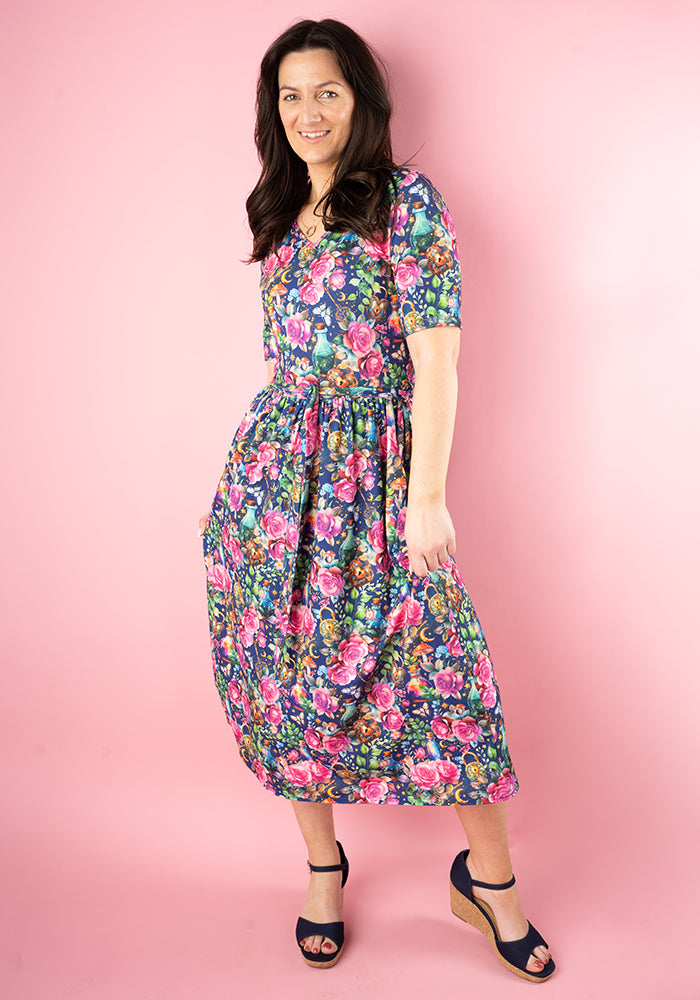 Fifth angle of Isidore Love Potion Print Midi Dress, our jersey is a smooth, stretchy fabric known for its comfort and ease.