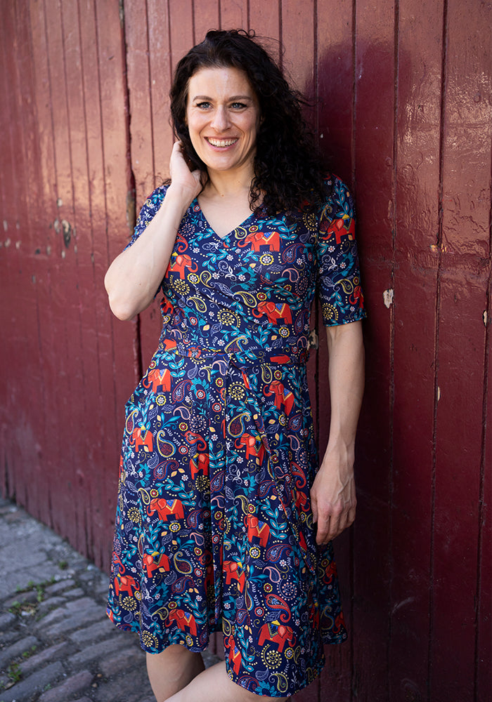 Iza Elephant Navy Paisley Print Dress