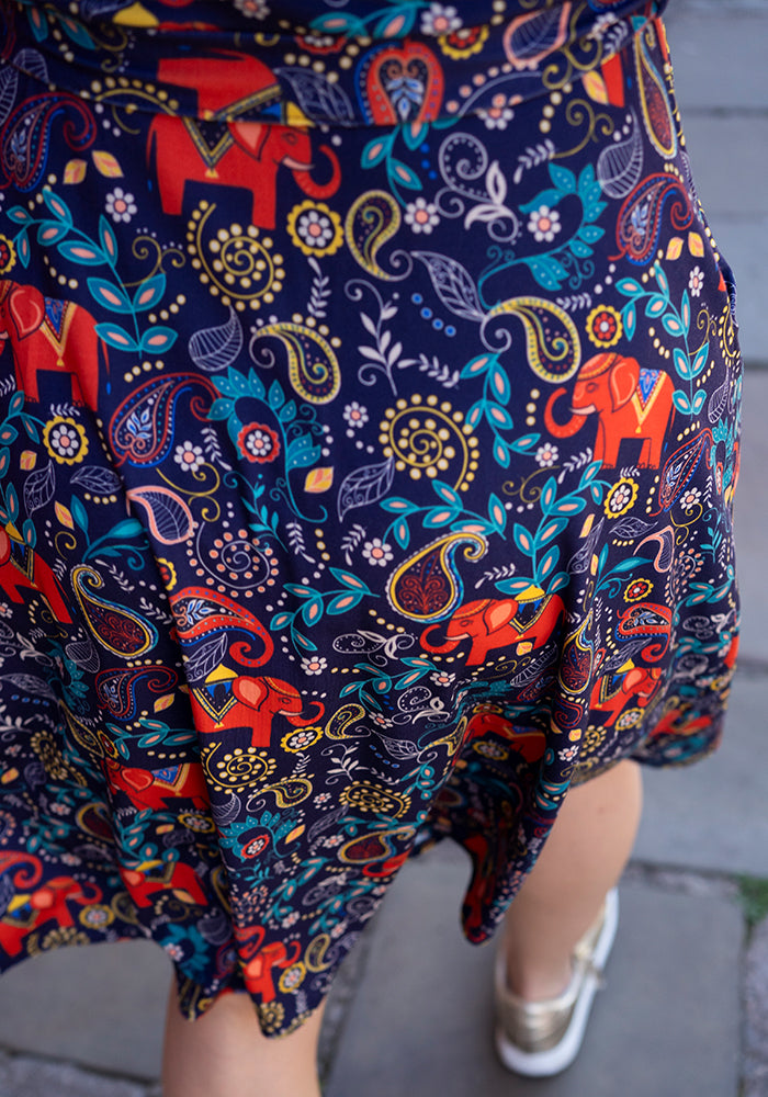 Iza Elephant Navy Paisley Print Dress