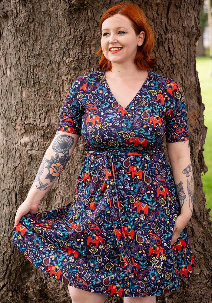 Iza Elephant Navy Paisley Print Dress