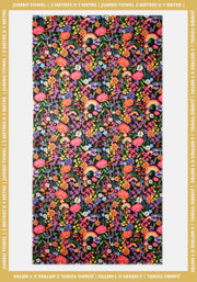 Garden Rainbow Print Black Jumbo Bath Sheet
