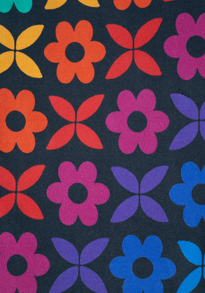 Jackee Retro Rainbow Floral Print Black Top