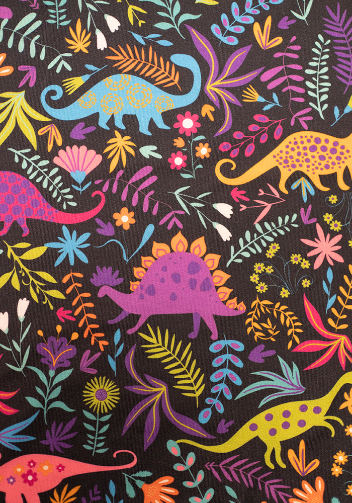 Jacque Dinosaur Print Midi Dress (Black)