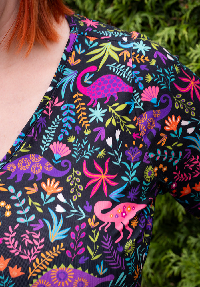Fourth angle of Jacque Dinosaur Print Midi Dress (Black)