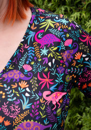 Jacque Dinosaur Print Midi Dress (Black)