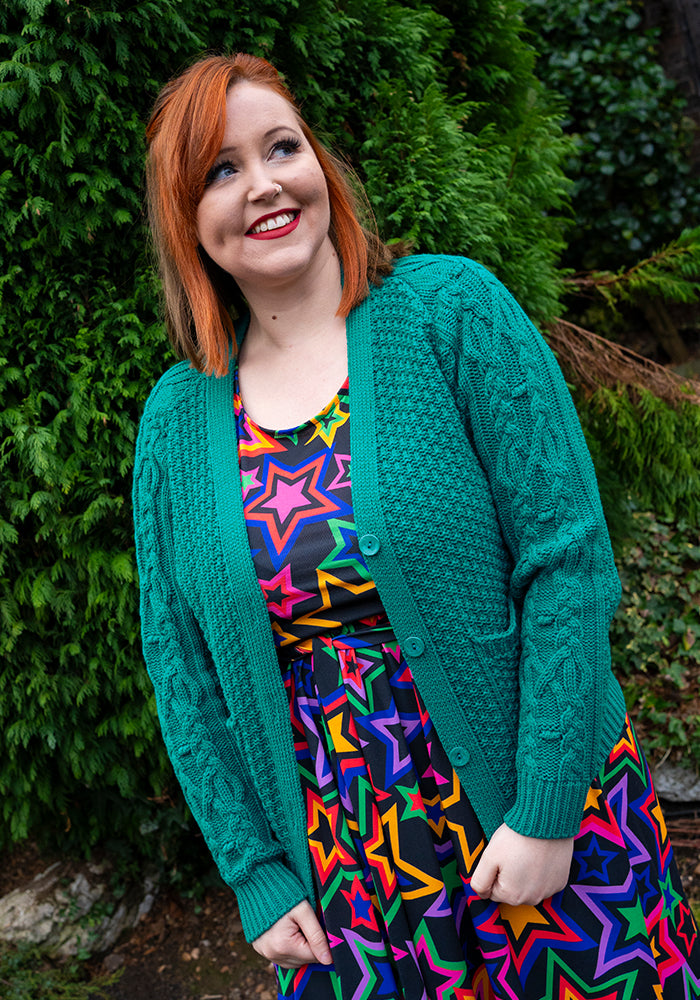 Fifth angle of Dark Jade Moss Stitch Cardigan