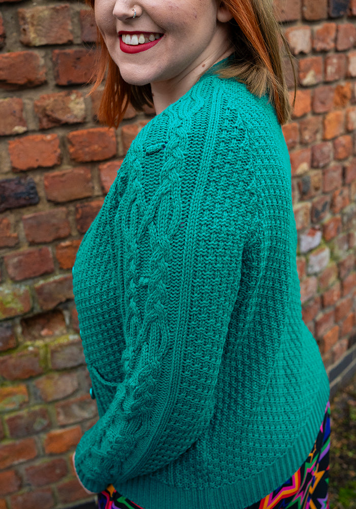 Fourth angle of Dark Jade Moss Stitch Cardigan