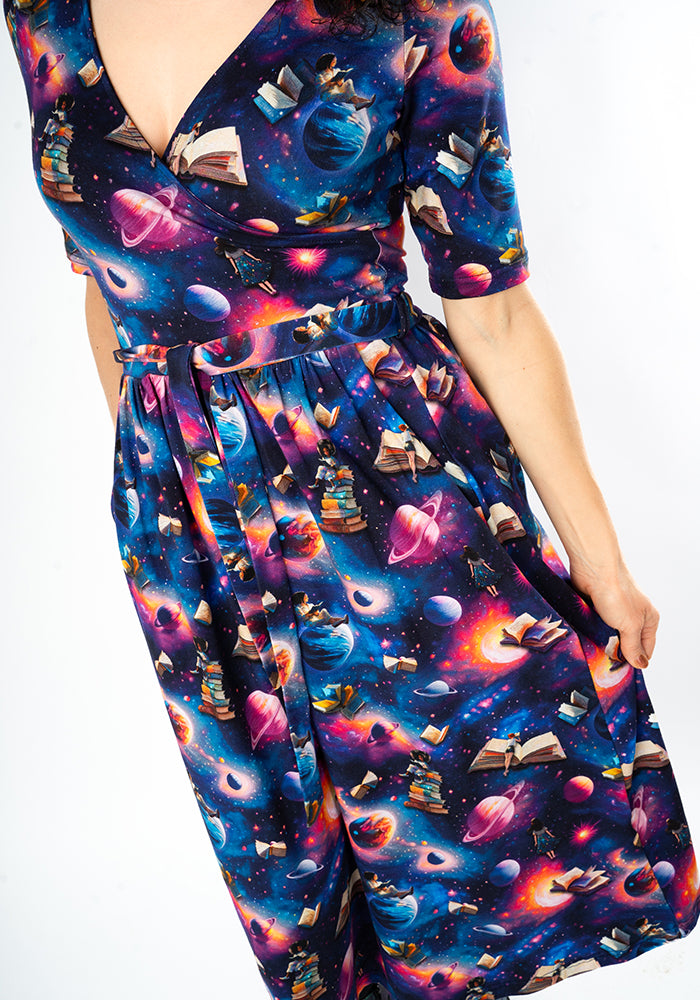 Tenth angle of Janelle Space Books Print Cotton Midi Dress