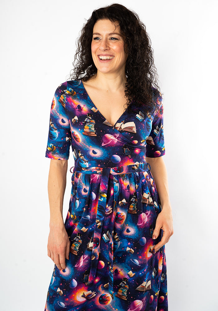 Seventh angle of Janelle Space Books Print Cotton Midi Dress