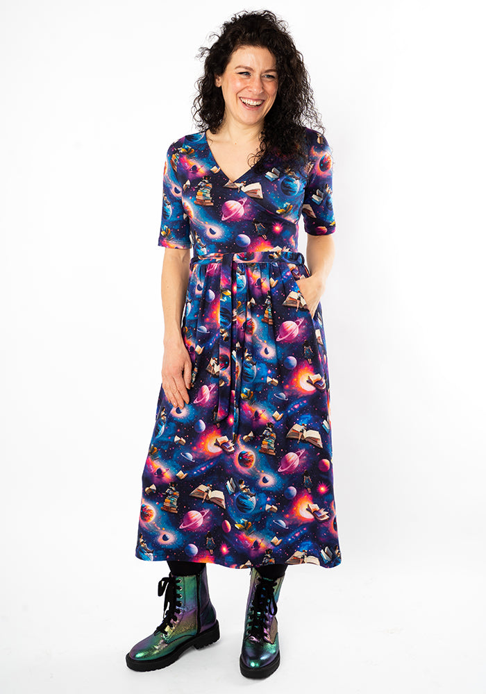 Fifth angle of Janelle Space Books Print Cotton Midi Dress