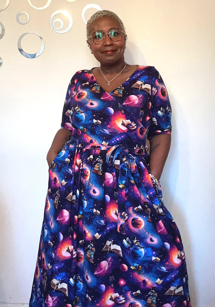Fourth angle of Janelle Space Books Print Cotton Midi Dress