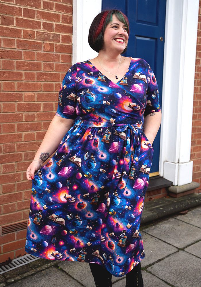 Third angle of Janelle Space Books Print Cotton Midi Dress