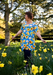 Janine Blue Sunflower Print Long Line Tunic