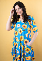 Janine Blue Sunflower Print Long Line Tunic