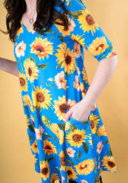 Janine Blue Sunflower Print Long Line Tunic
