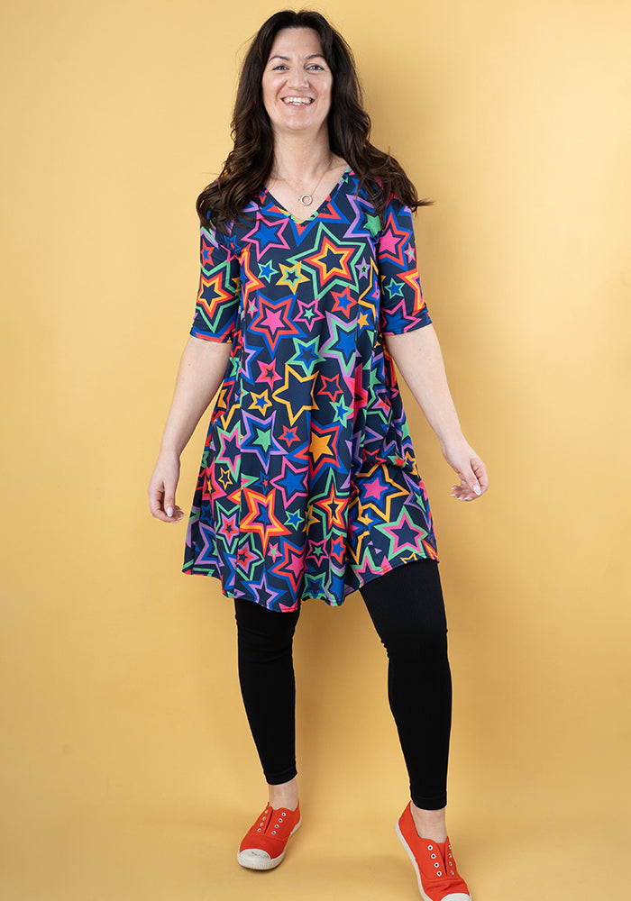 Janine Navy Starburst Print Long Line Tunic