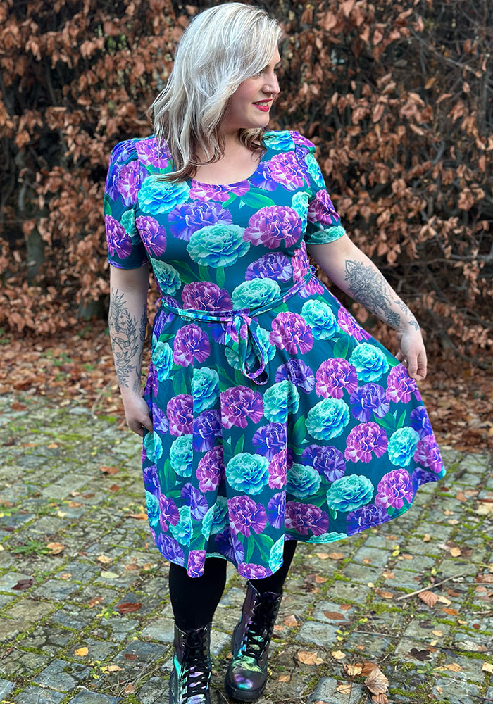 Ninth angle of January Carnation Birth Flower Print Jersey Dress