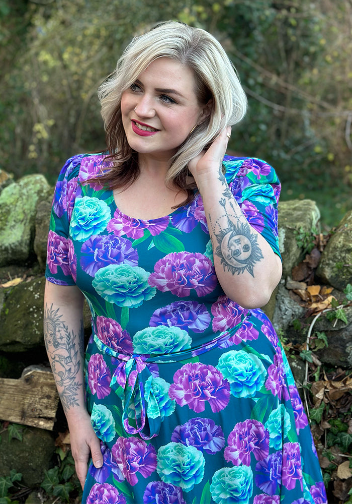 Fifth angle of January Carnation Birth Flower Print Jersey Dress
